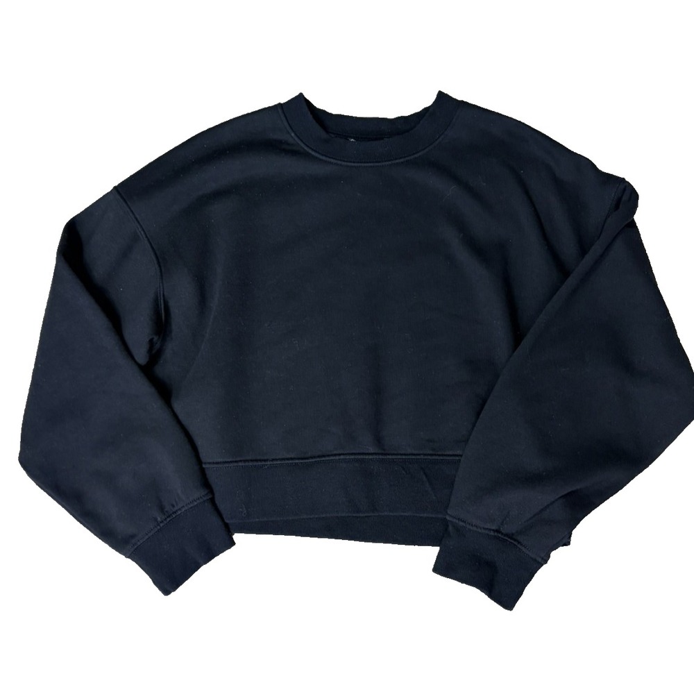 Zara Cropped Crewneck Sweatshirt in Black Size Small